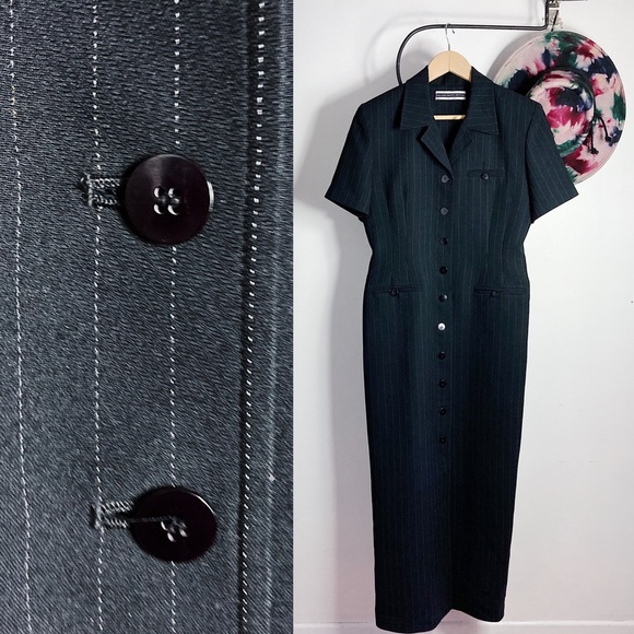 Vintage pinstriped maxi suit dress. - Picture 2 of 7